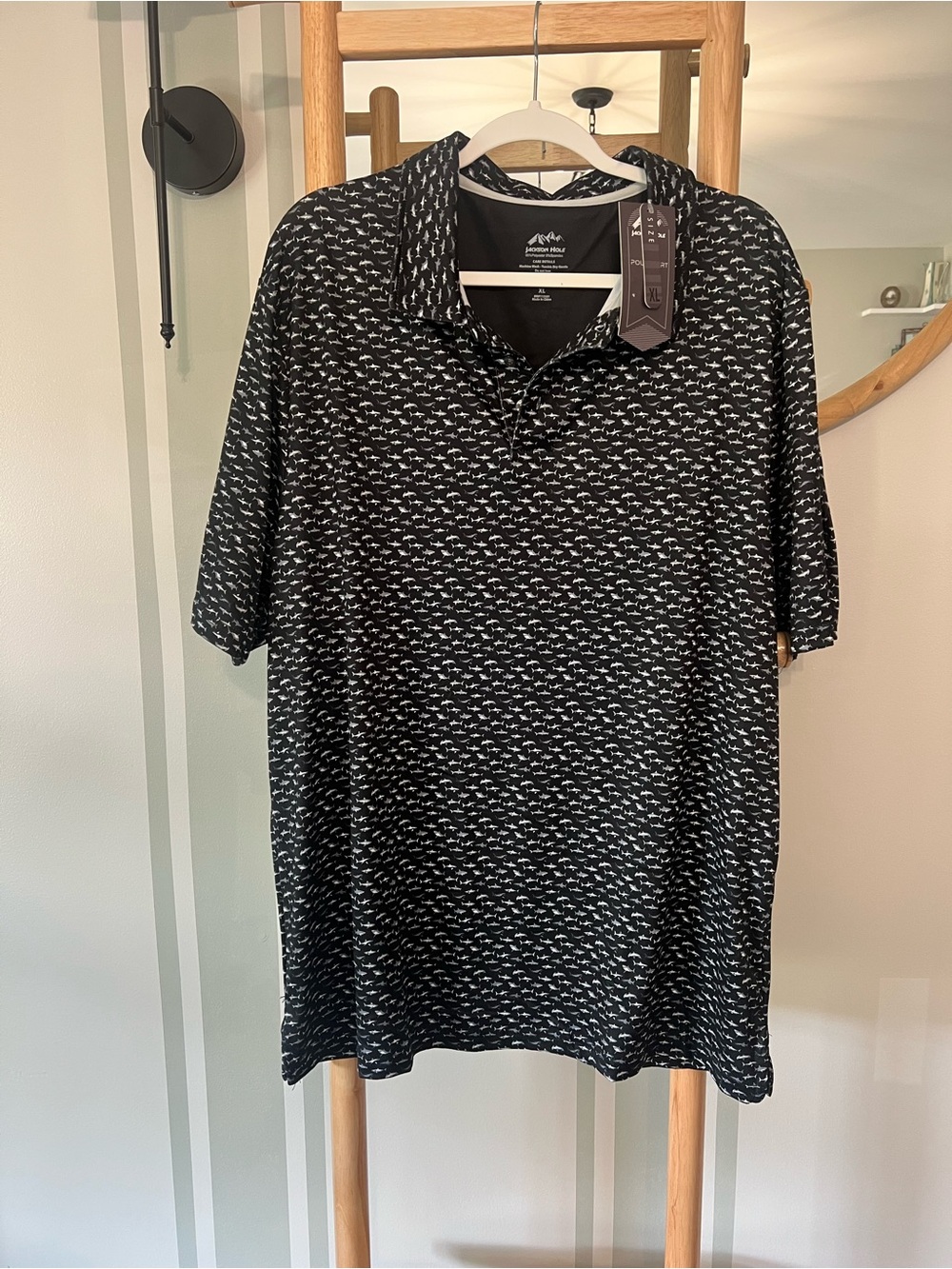 Jackson Hole XL Black Polo with Sharks 🦈